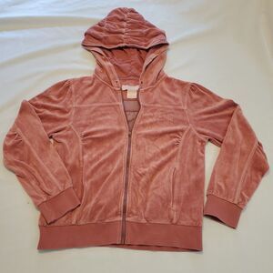 Vtg Stussy Womens Dusty Pink Velour Full Zip Hoodie Sweatshirt Sz L 90s Y2K